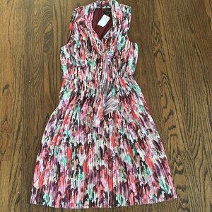 NWT, St. John, calf length multi colored dress with tie front accent, size 8